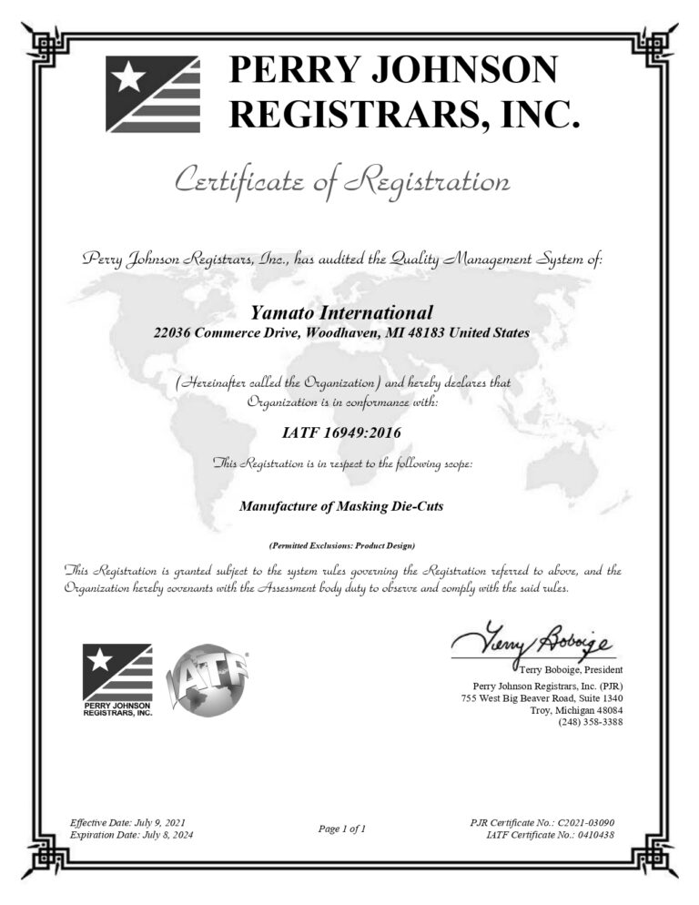 Yamato International Final Certificate